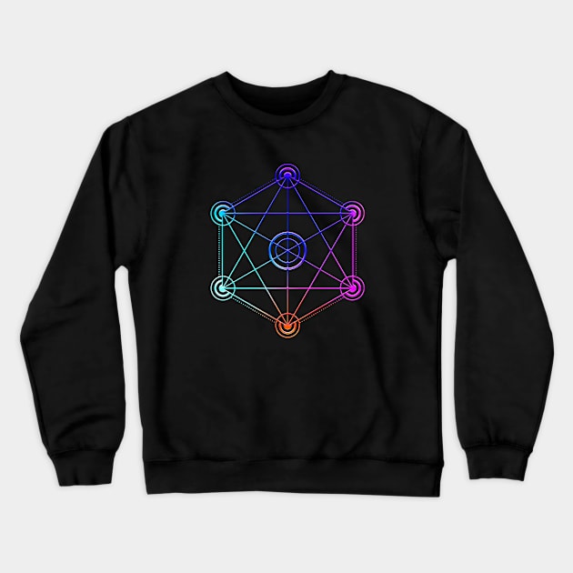 Neon Geometric Glyph Mandala Sigil Rune Sign Seal Cool Blue and Violet  - 366 Crewneck Sweatshirt by Holy Rock Design